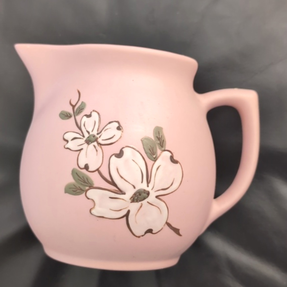 Rare vintage pink Pigeon Forge Pottery Pitcher with Classic Dogwood Design